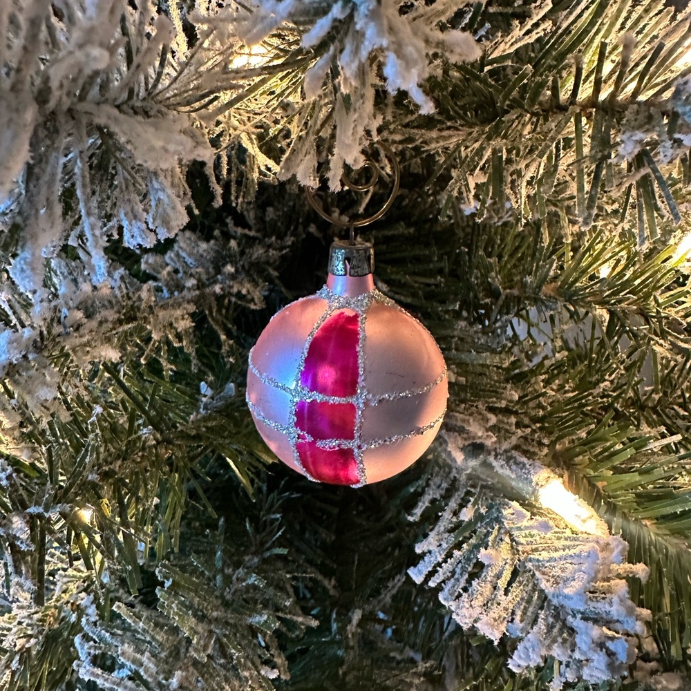 Pair of pink glass ball ornaments